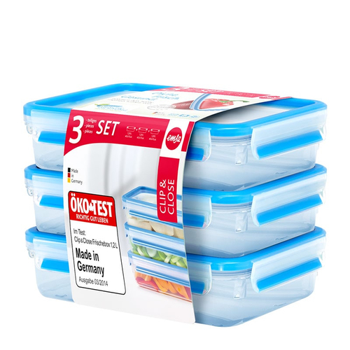 EMSA 515645 Lebensmittelaufbewahrungsbehälter Rechteckig Box 1,2 l Blau, Durchscheinend 3 Stück(e)