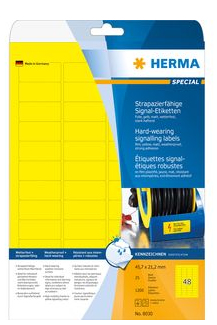 Herma Labels signalling hard-wearing A4 45,7x21,2 mm yellow strong adhesion film matt weatherpr. 1200 pcs.