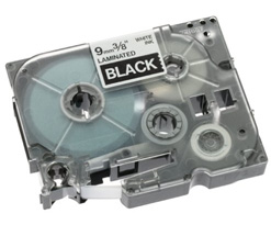 Brother Gloss Laminated Labelling Tape - 9mm, White/Black