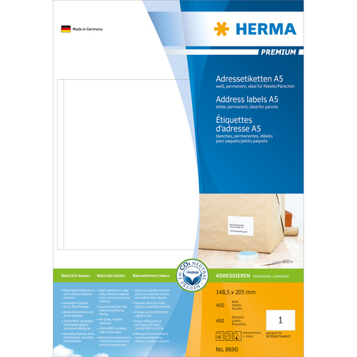 HERMA Adressetiketten Premium A5 148.5x205 mm weiß Papier matt 400 St.