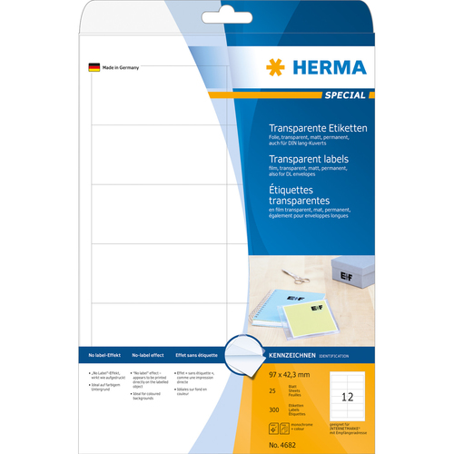 HERMA Etiketten transparent matt A4 97x42.3 mm Folie 300 St.
