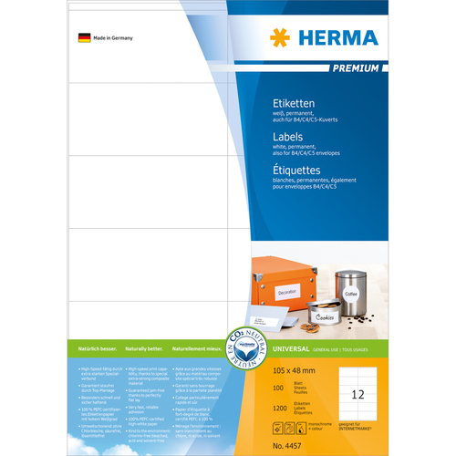 HERMA Etiketten Premium A4 105x48 mm weiß Papier matt 1200 St.