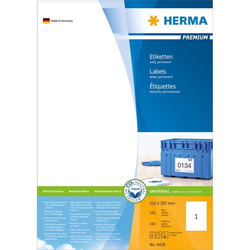 HERMA Etiketten Premium A4 210x297 mm weiß Papier matt 100 St.