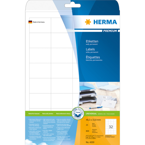 HERMA Etiketten Premium A4 48.3x33.8 mm weiß Papier matt 800 St.