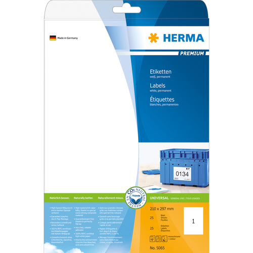 HERMA Etiketten Premium A4 210x297 mm weiß Papier matt 25 St.