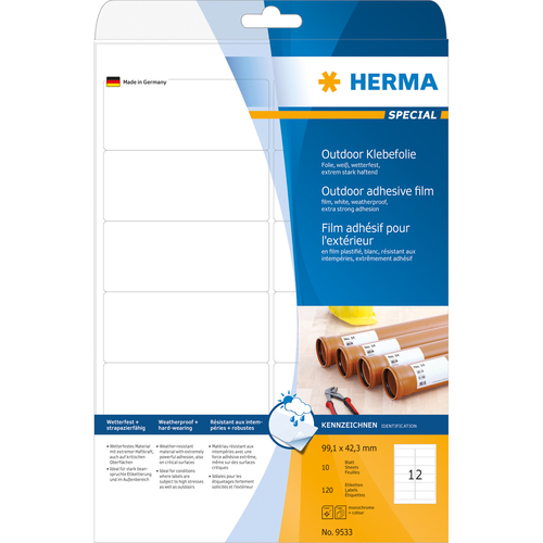 HERMA Etiketten A4 Outdoor Klebefolie 99.1x42.3 mm weiß extrem stark haftend Folie matt wetterfest 120 St.