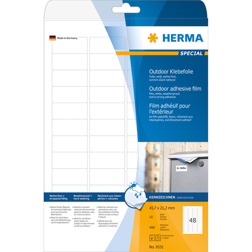 HERMA Etiketten A4 Outdoor Klebefolie 45.7x21.2 mm weiß extrem stark haftend Folie matt wetterfest 480 St.