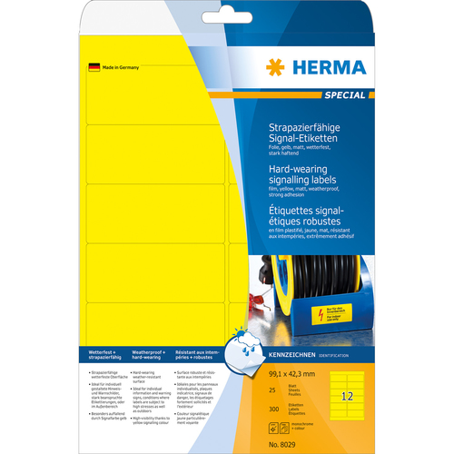 Herma Signal-Etiketten strapazierfähig A4 99,1x42,3 mm gelb stark haftend Folie matt wetterfest 300 St.
