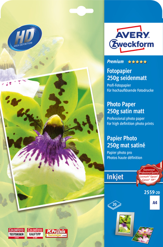 Avery Premium Inkjet A4 250g Fotopapier Weiß Satinmatt