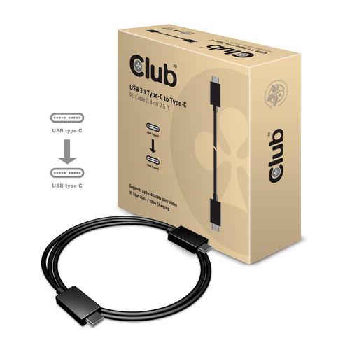 CLUB3D USB3.1 Type-C Cable M/M 0.8Meter Active Power Delivery