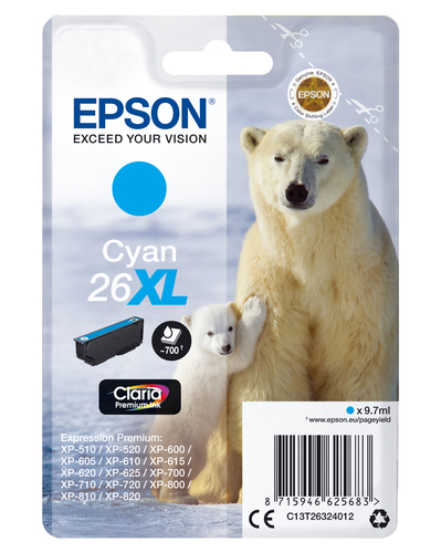Epson Polar bear Singlepack Cyan 26XL Claria Premium Ink