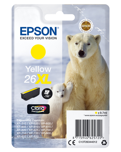 Epson Polar bear Singlepack Yellow 26XL Claria Premium Ink