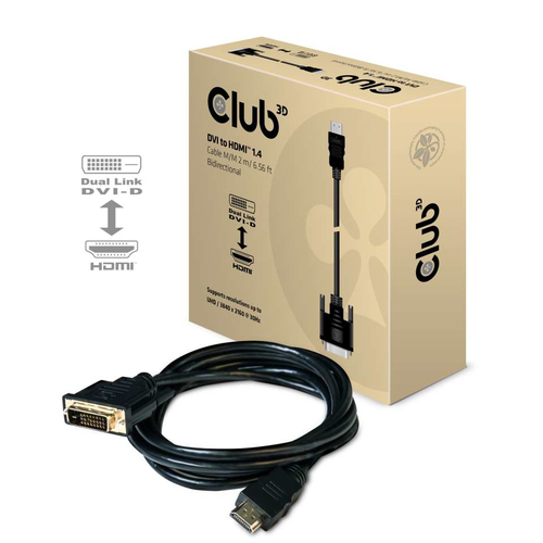 CLUB3D DVI auf HDMI 1.4 Kabel St./St. 2 meter, Bidirektional