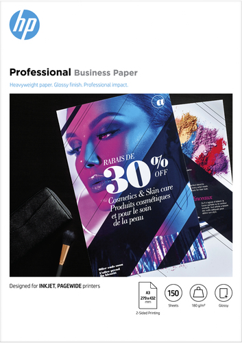 HP Professional Business Papiersorten, Glänzend, 180 g/m2, A3 (297 x 420 mm), 150 Blatt (Weiß)