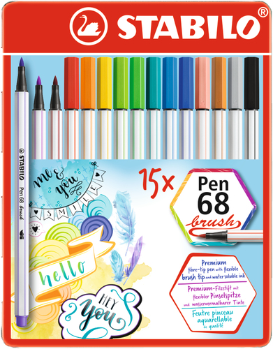 STABILO Pen 68 Brush Filzstift Fettdruck Mehrfarbig 15 Stück(e)
