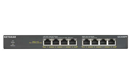 NETGEAR GS308PP Unmanaged Gigabit Ethernet (10/100/1000) Power over Ethernet (PoE) Schwarz