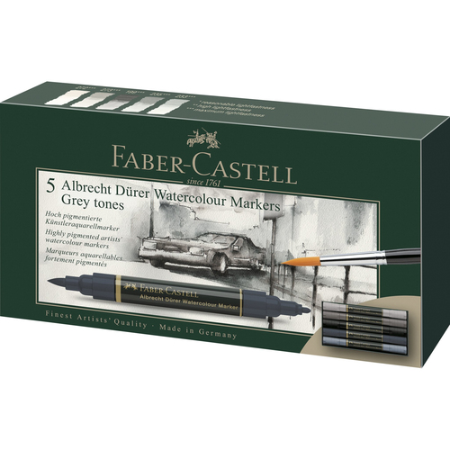Faber-Castell Wasserfarben Marker 5 Stück(e) Pinselspitze Dunkles Grau, Grau, Hellgrau