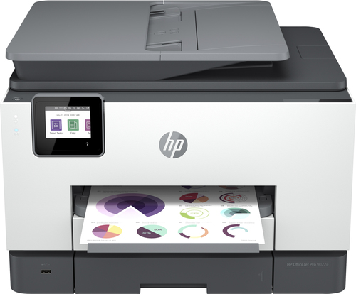 HP OfficeJet Pro 9022e All-in-One-Drucker, Drucken, Kopieren, Scannen, Faxen, ADF für 35 Blatt; Drucken über die USB-Schnittstelle an der Vorderseite des Druckers; Scannen an E-Mail; Beidseitiger Druck