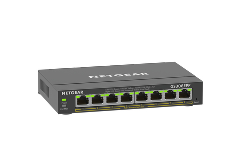 Netgear GS308EPP Managed L2/L3 Gigabit Ethernet (10/100/1000) Power over Ethernet (PoE) Schwarz