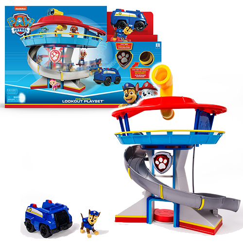PAW Patrol Lookout Hauptquartier Spielset mit Chase Figur und Basis Fahrzeug, Spielturm, Spielzeug geeignet für Kinder ab 3 Jahren, mit Licht- und Geräuscheffekten