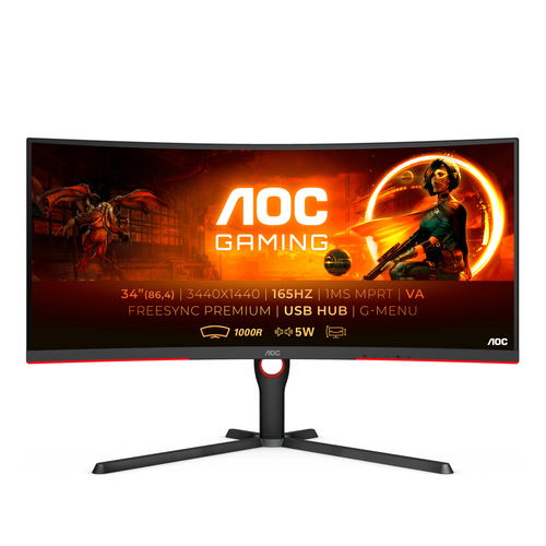 AOC G3 CU34G3S/BK Computerbildschirm 86,4 cm (34 Zoll) 3440 x 1440 Pixel UltraWide Quad HD LED Schwarz, Rot