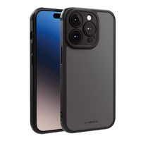 Vivanco Frosted Cover für iPhone 15 Pro mit integriertem Kamera Schutzrahmen, semi-transparent/schwarz (Schwarz, Transparent)