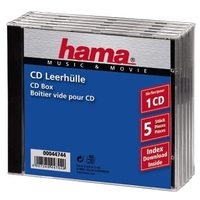 Hama CD Jewel Case Standard, Pack 5 C-Schalengehäuse 1 Disks Schwarz, Transparent (Schwarz, Transparent)