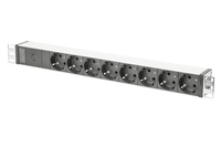 Digitus Steckdosenleiste mit Aluminiumprofil und Vorsicherung, 8-fach Schutzkontaktsteckdose, 2 m Zuleitung IEC C14 Stecker (Schwarz)