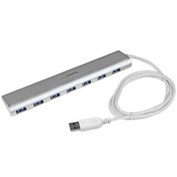 StarTech.com 7 Port kompakter USB 3.0 Hub mit eingebautem Kabel (Silber, Weiß)