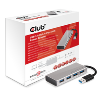 CLUB3D USB 3.0 Hub 4-Port mit Power Adapter (Schwarz, Silber)