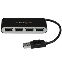StarTech.com Mobiler 4-Port-USB 2.0-Hub mit integriertem Kabel (Schwarz, Silber)