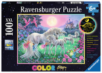 Ravensburger Einh&ouml;rner im Mondschein - Color Star Line &ndash; dreifarbiges Leuchtpuzzle