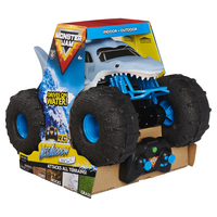Monster Jam Megalodon Storm, ferngesteuertes Amphibienfahrzeug in Hai-Optik für Land und Wasser, Maßstab 1:15 (Schwarz, Blau)